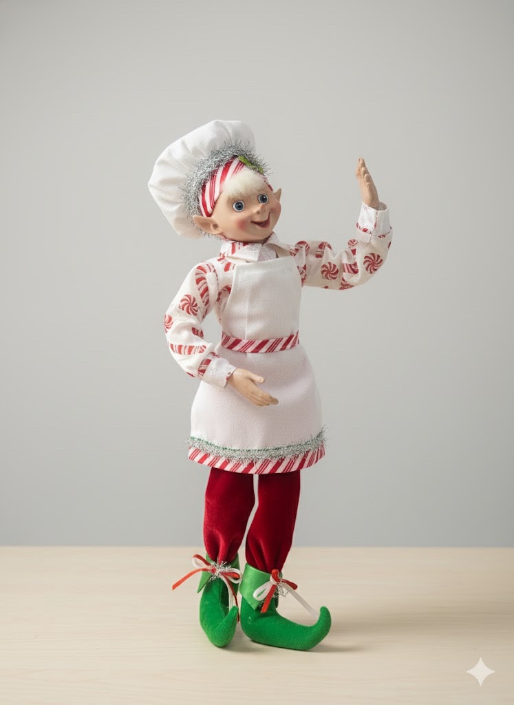 Jolly Candy Cane Chef Elf Christmas Decoration